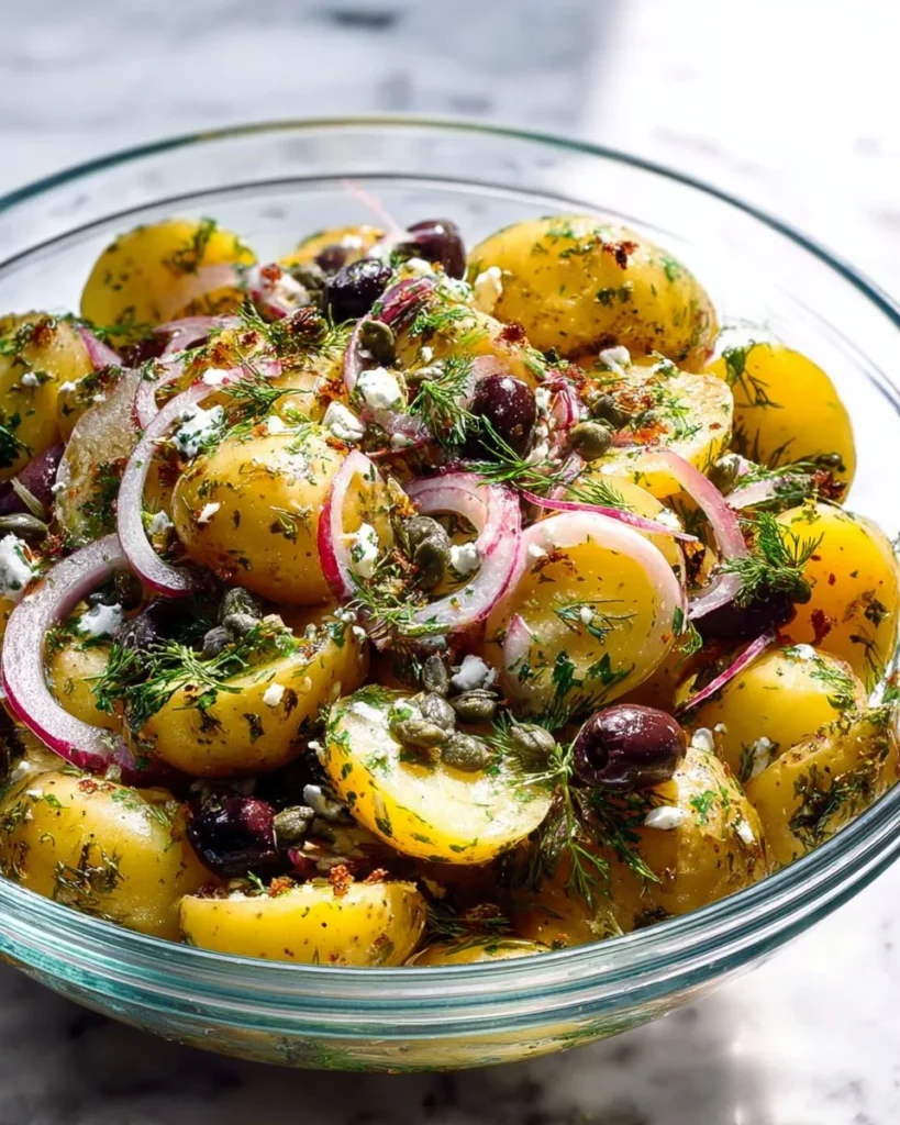 Delicious and vibrant Greek Potato Salad with fresh ingredients