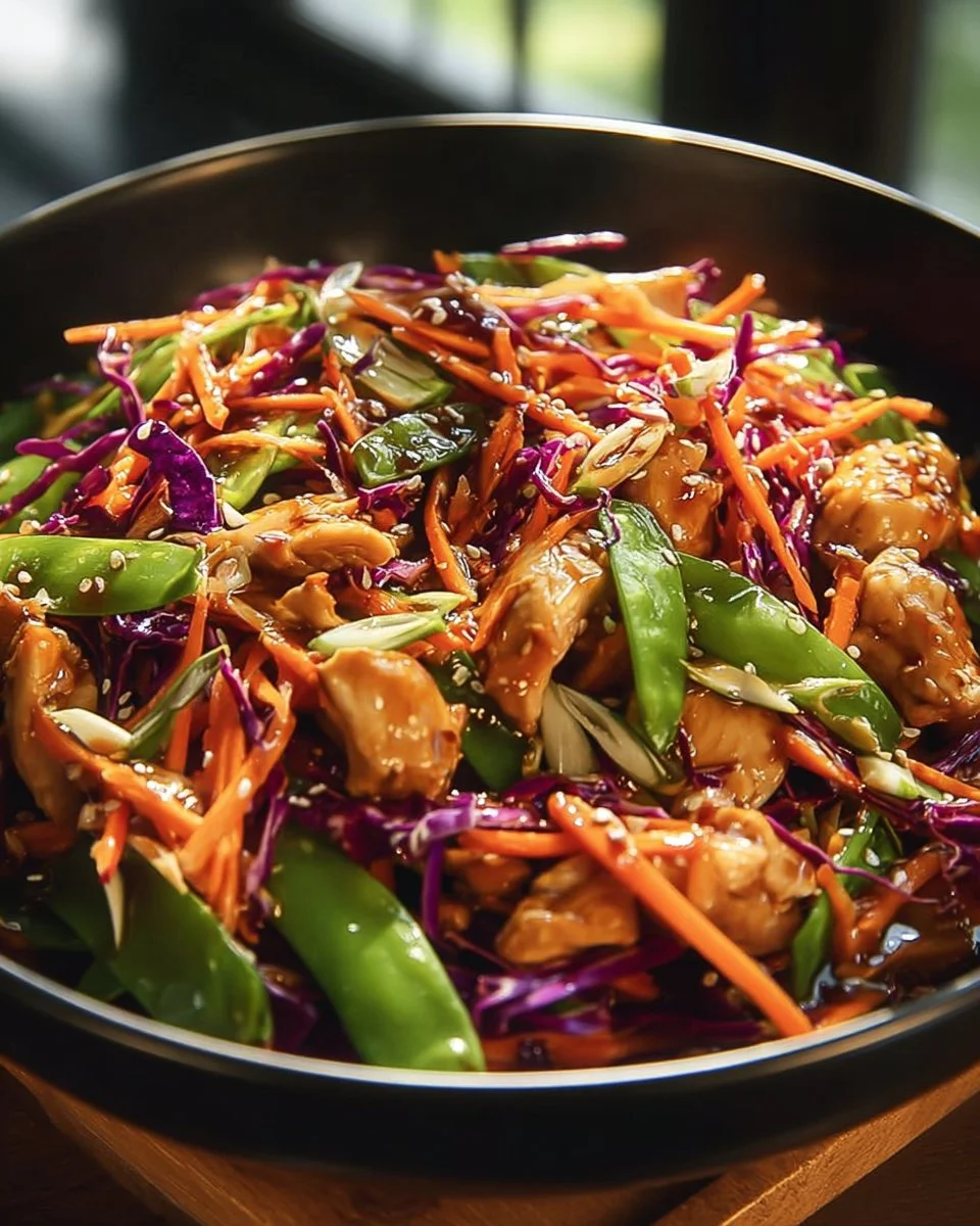 Delicious weeknight skillet slaw with chicken served in a skillet