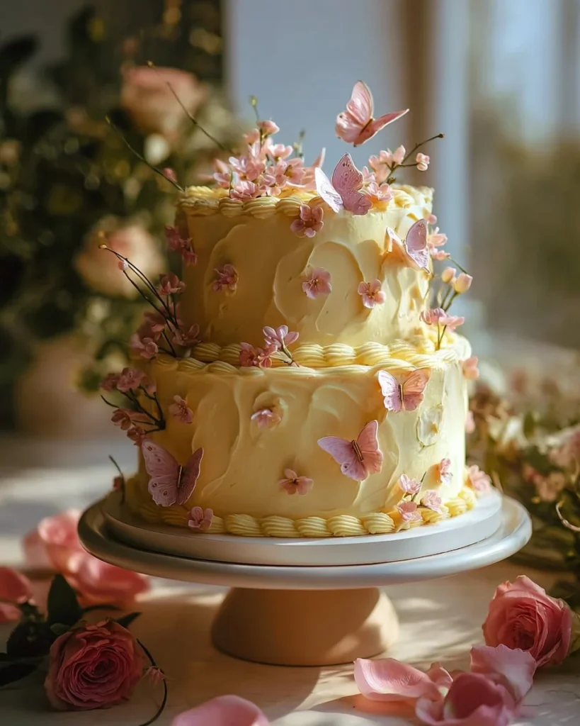 Colorful Butterfly Blossom Cake decorated with flowers and butterflies for celebrations