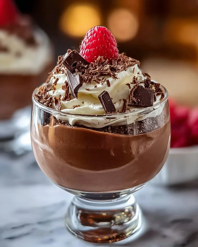 Delicious whipped chocolate cheesecake parfaits in elegant glasses