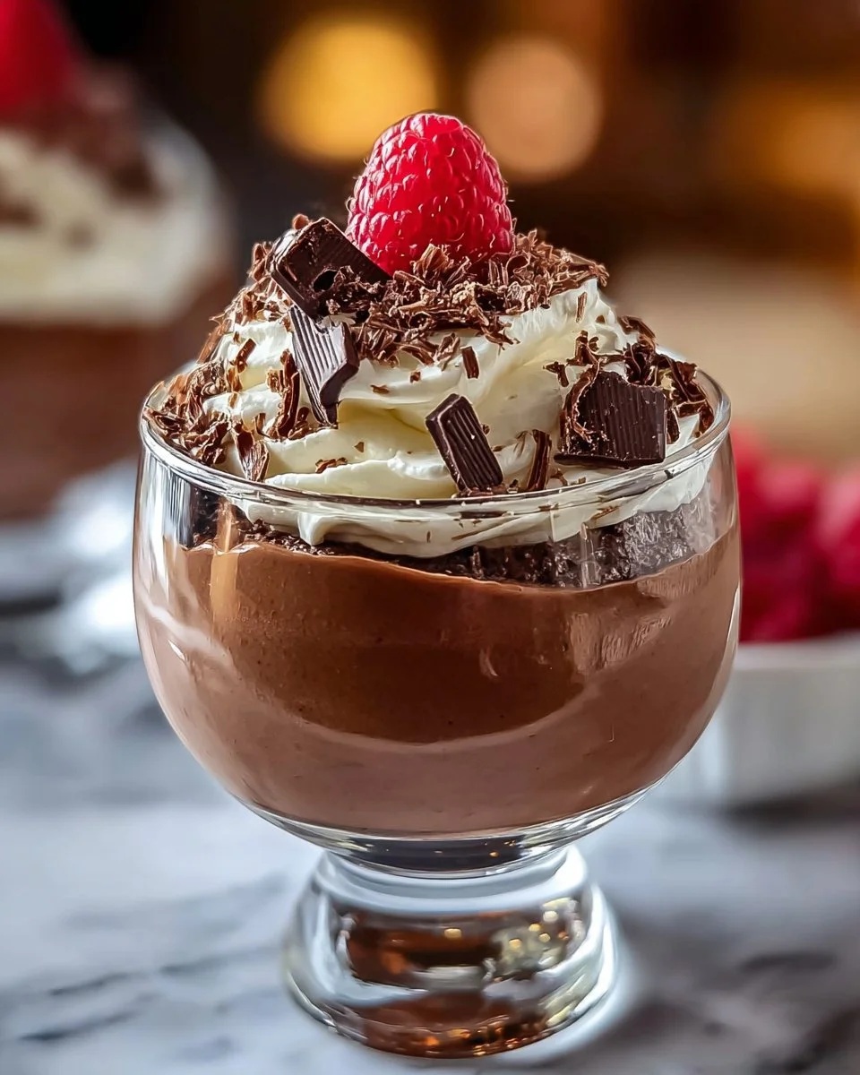 Delicious whipped chocolate cheesecake parfaits in serving glasses