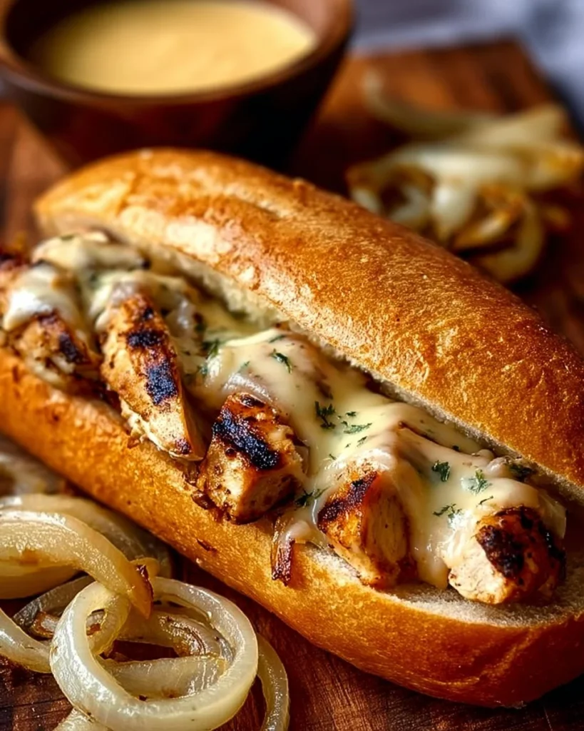 Delicious White BBQ Chicken Sub topped with fresh ingredients