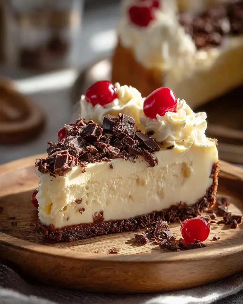 White chocolate cheesecake delight topped with fresh berries and chocolate curls