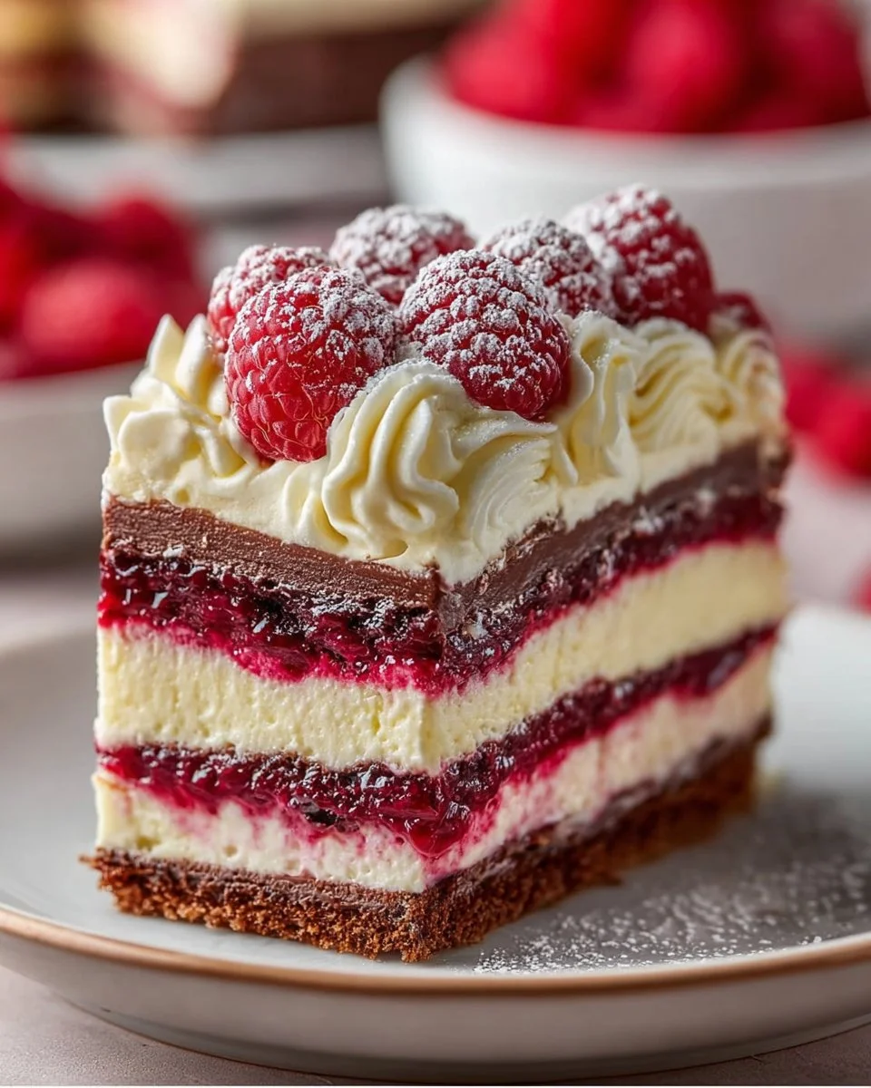 Delicious white chocolate raspberry cheesecake with a berry topping
