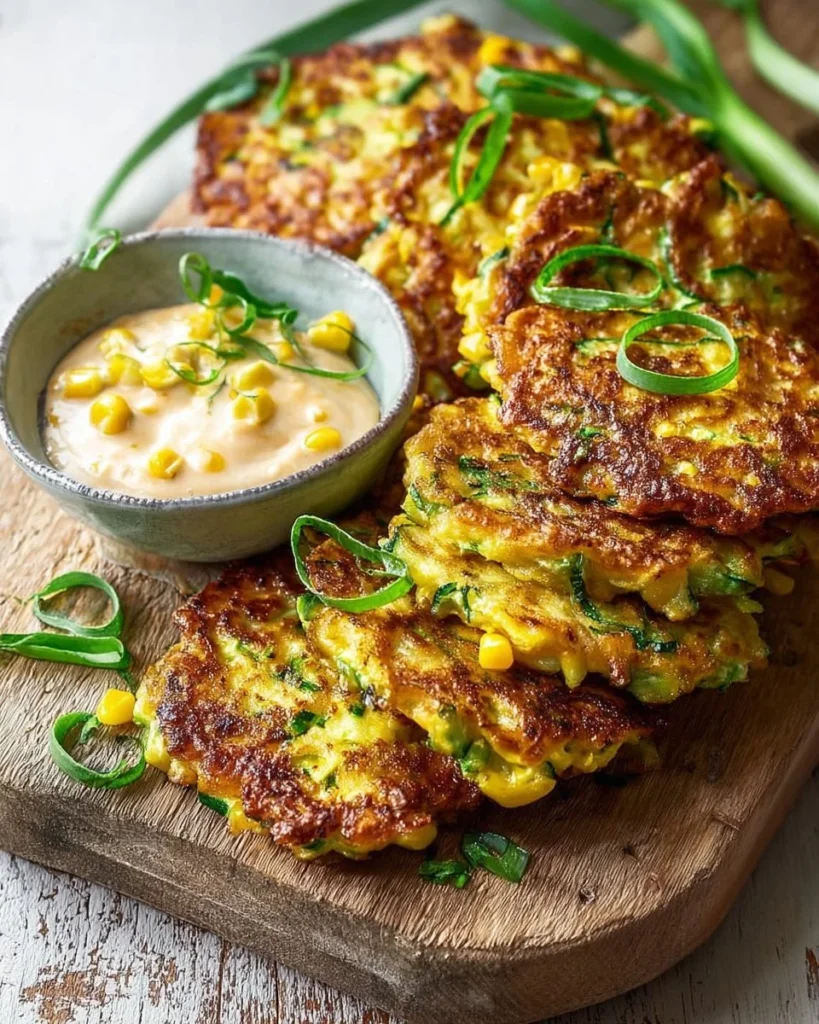 Crispy zucchini corn fritters served on a plate