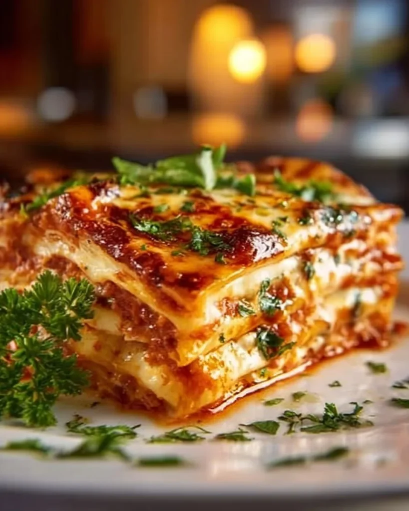 Healthy zucchini lasagna with layers of zucchini, cheese, and marinara sauce