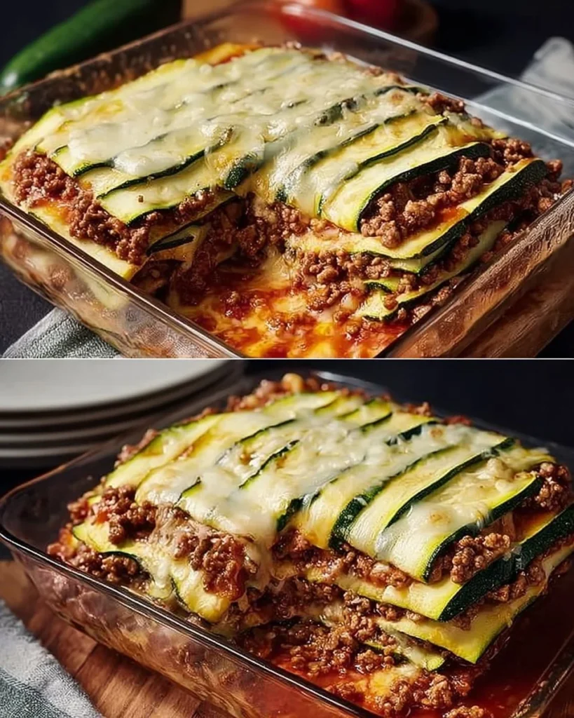 Zucchini noodle lasagna with fresh ingredients and melted cheese
